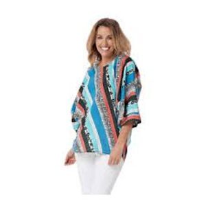 Tolani Collection Womens 3X Medallion Fashion Sleeve Top Animal Stripes NWT
